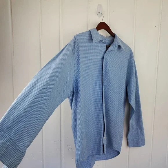 Bke Division Blue White Checkered Casual Collared Button Front Shirt Mens Medium - Picture 2 of 9